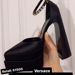 Authentic NEW WOB VERSACE Black Aevitas Pointy Platform Heels size 36 US6